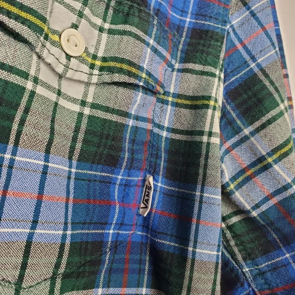 VANS Button Down Long Sleeve Plaid Shirt Unisex Multicolor Collared Chest Pocket - Picture 2 of 6